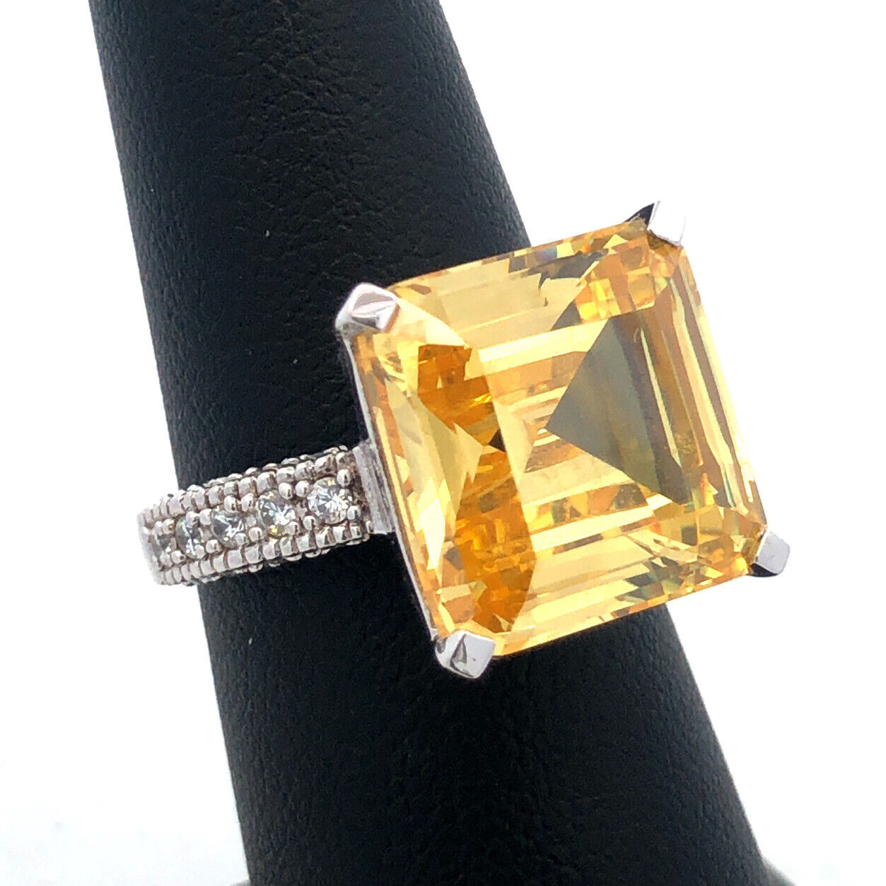 Designer 925 Sterling Silver Lemon White Cubic Zirconia Statement Cocktail Ring