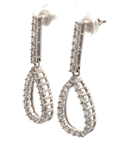 Designer 14K White Gold Diamond Sparkling Dangle Drop Stud Earrings