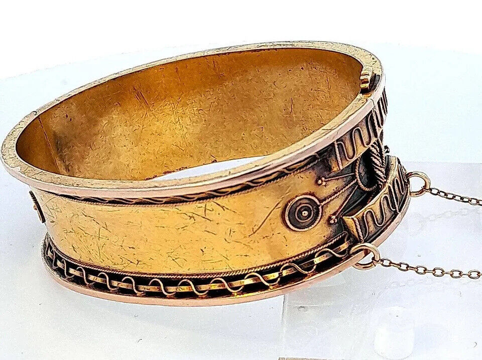 Victorian 14K Yellow Gold Artistic Hinged Cuff Bracelet