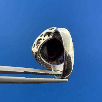 Designer Sterling Silver 925 Cabochon Square Garnet Statement Ring Size 6.75