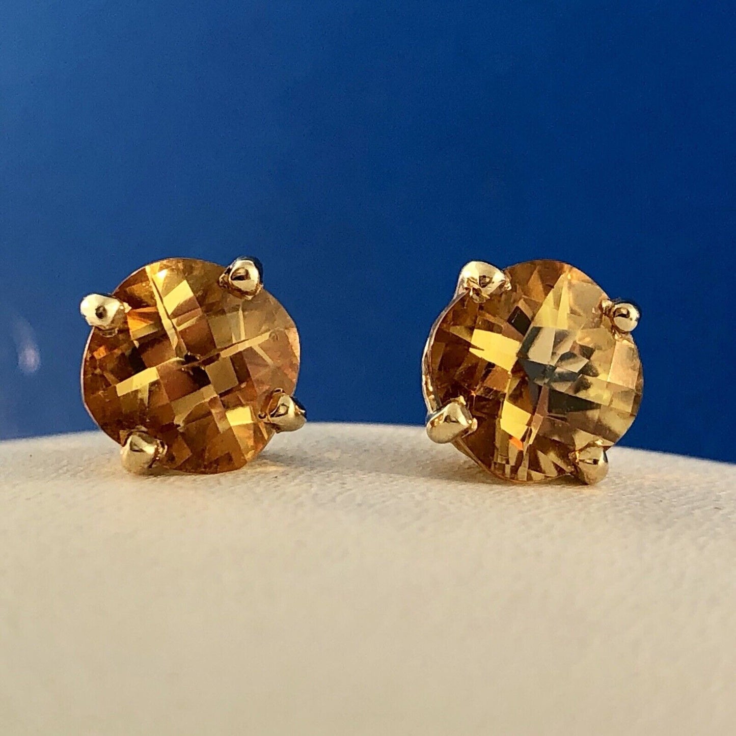 14K Yellow Gold Citrine November Anniversary Occasion Statement Stud Earrings