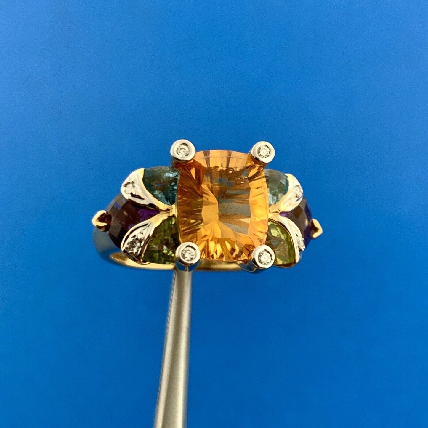 Stunning Bellarri 18K Yellow Gold Citrine Diamond Amethyst B Topaz Peridot Ring