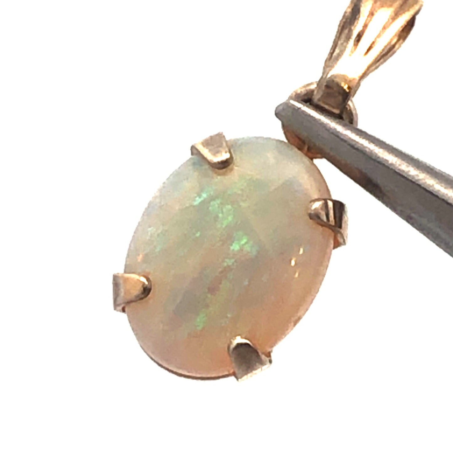 Vintage 14K Yellow Gold Oval Opal October Birthday Sweetheart Pendant