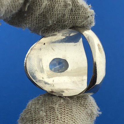 Vintage Sterling Silver 925 Rainbow Moonstone Statement Heart Dome Ring