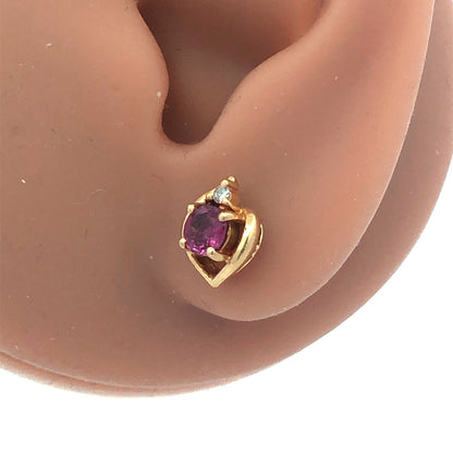 Estate Designer 14K Yellow Gold Ruby Diamond July Anniversary Stud Earrings