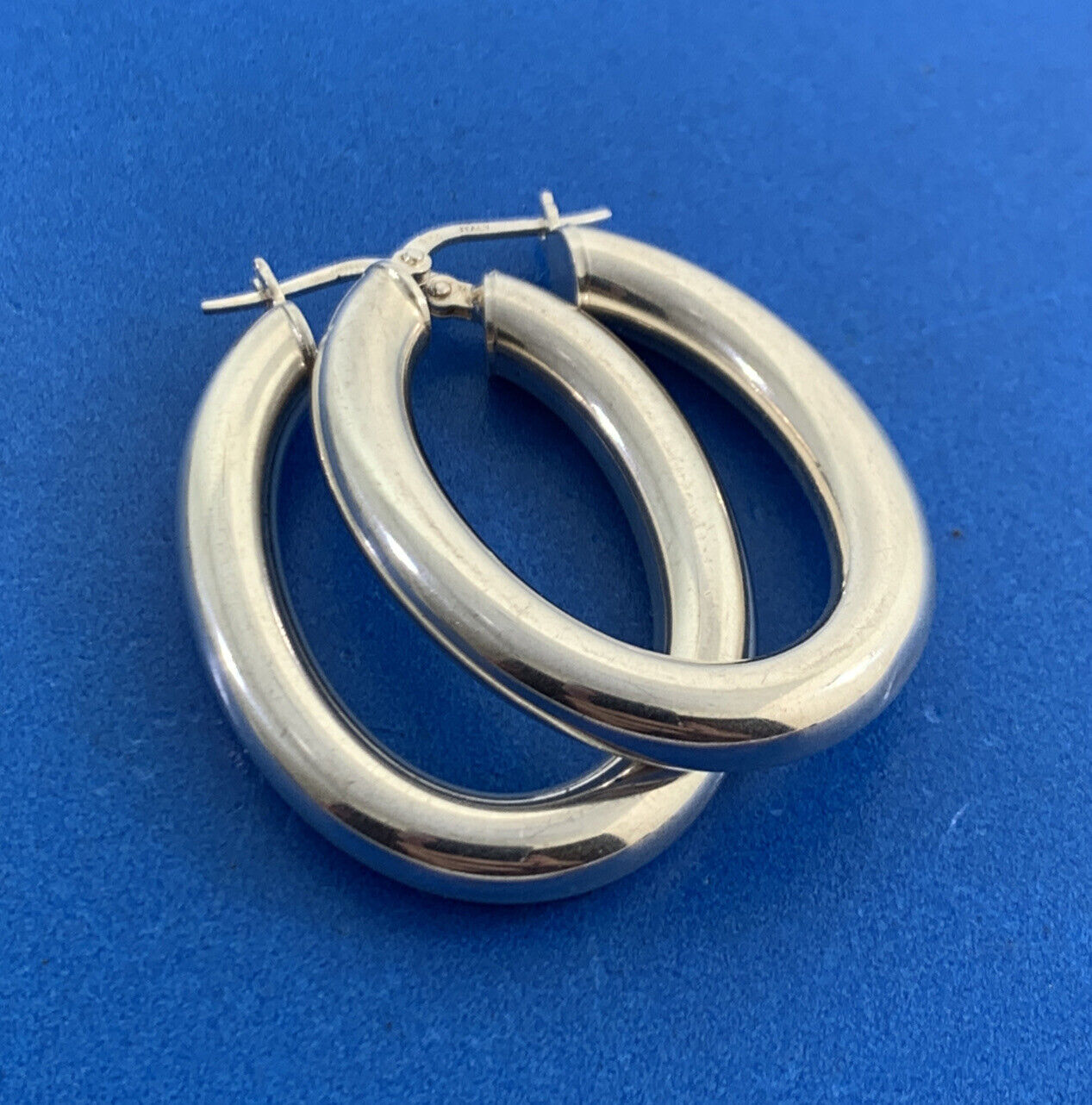 Designer Italy 925 Sterling Silver Large Polished Tubular Oval Hoop Earrings