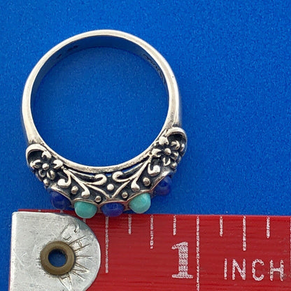 Vintage Carolyn Pollack Relios Sterling Silver 925 Turquoise Lapis Band Ring