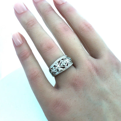 Stunning Designer FTJ 14K White Gold Diamond Celtic Design Band Ring Size 6.75
