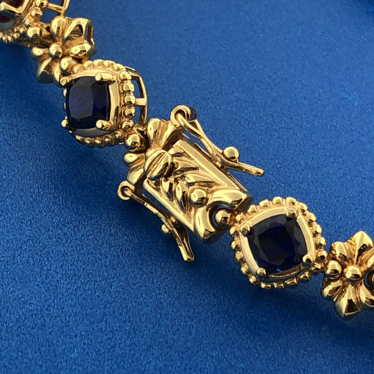 Designer 925 Sterling Silver Vermeil Synthetic Ruby Sapphire Tennis Bracelet