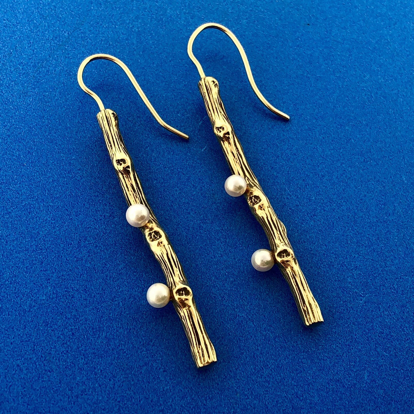 Mignon Faget Retired 14K Yellow Gold Pearl Exotica Collection Dangle Earrings