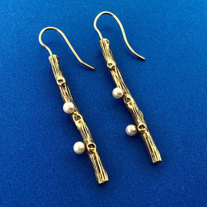 Mignon Faget Retired 14K Yellow Gold Pearl Exotica Collection Dangle Earrings
