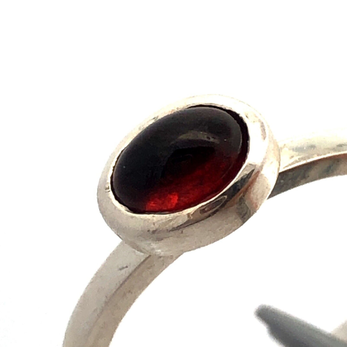 Designer Karthia Sterling Silver Oval Red Garnet Bezel Solitaire Stackable Ring