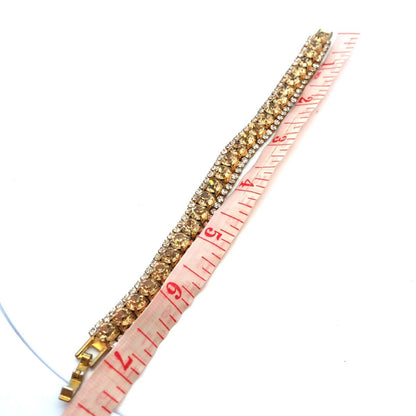 Vintage Gold Tone Champagne White Rhinestone Statement Tennis Bracelet