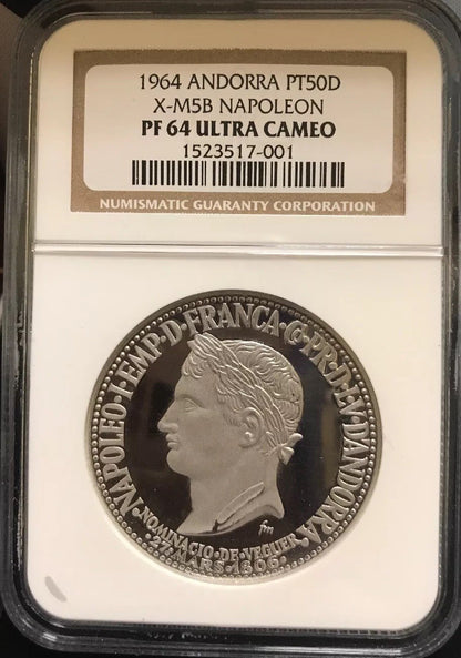 1964 Andorra Platinum 50 Diners Napoleon NGC Proof 64 UC Super Rare 1 Of 3 Mntg