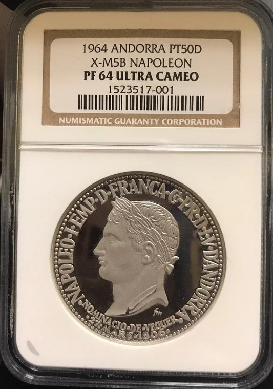 1964 Andorra Platinum 50 Diners Napoleon NGC Proof 64 UC Super Rare 1 Of 3 Mntg