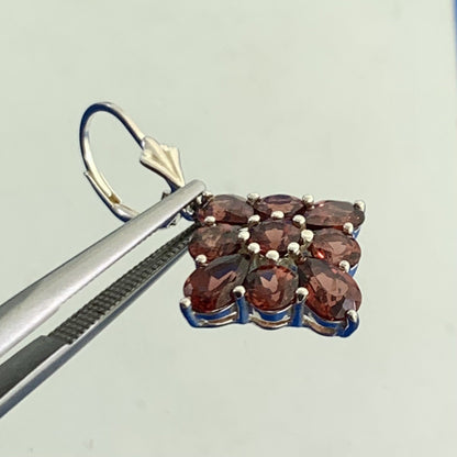 Designer 925 Sterling Silver Round & Pear Shaped Garnet Drop Leverback Earrings