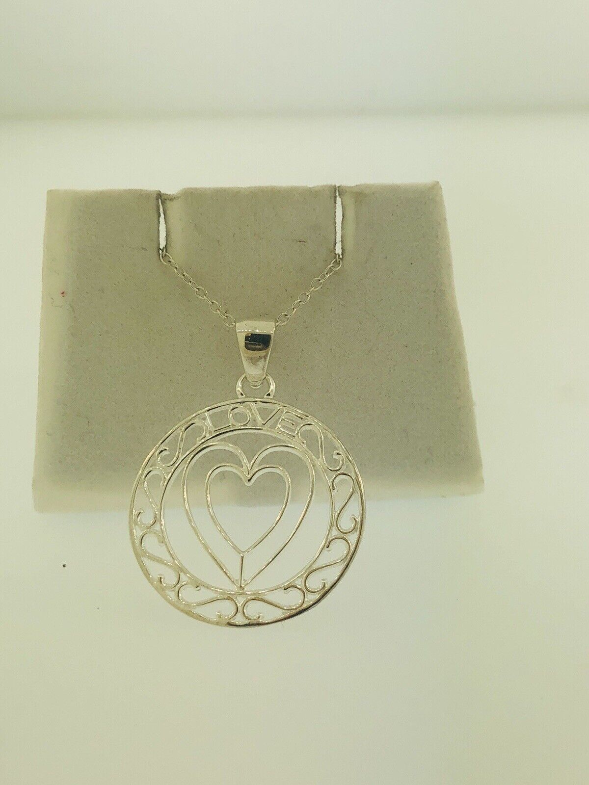 Sterling Silver 925 Heart Cutout Love Filigree Sweetheart Disc Pendant Necklace