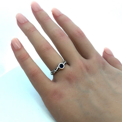 925 Sterling Silver Round Blue Cubic Zirconia CZ Open Work Band Size 6 Ring