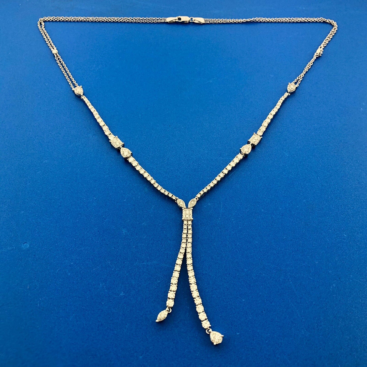 Designer 14K White Gold Multi-Cut Diamond Statement Waterfall Drop Necklace