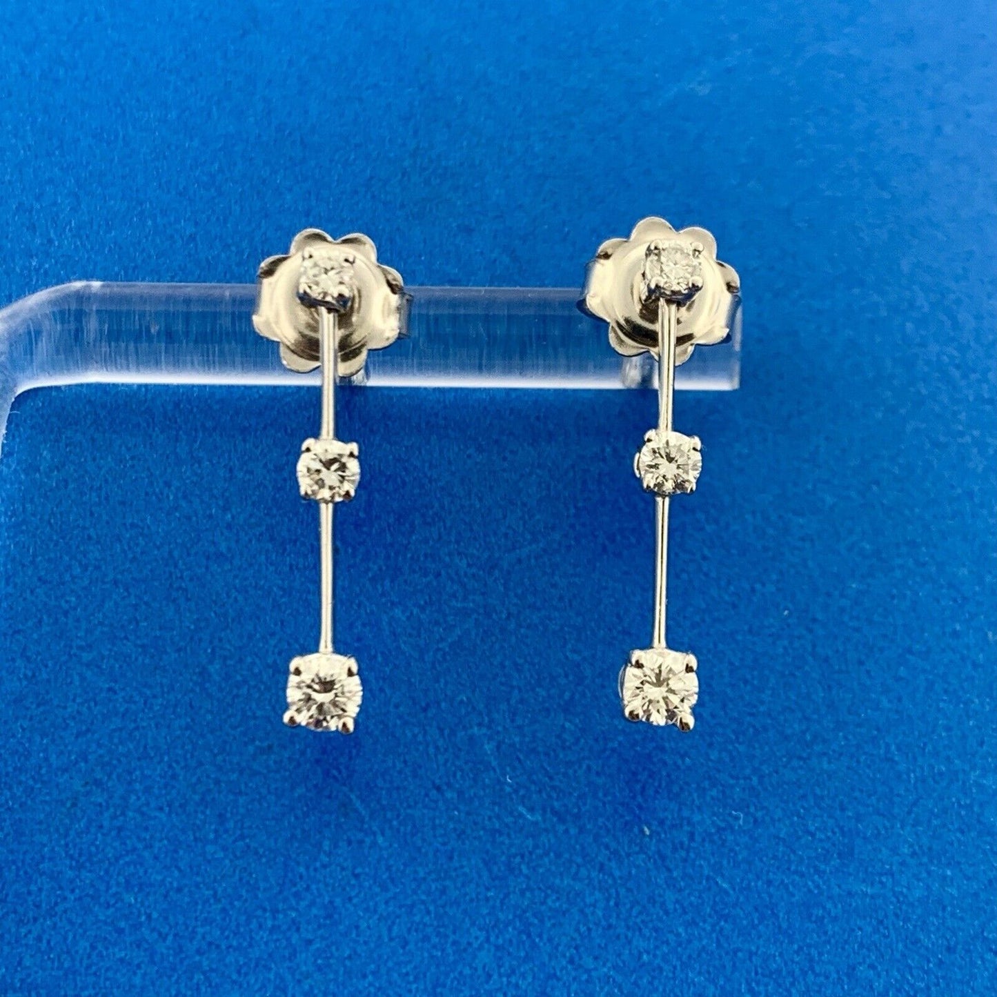 Designer Roberto Coin 18k White Gold Round Diamond Ruby Vertical Stud Earrings