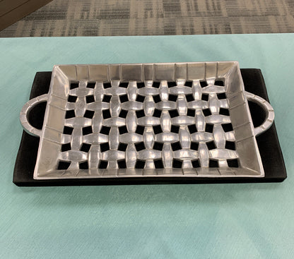 IHI India Aluminum High Polished Large Basket Weave Rectangle Serving Tray