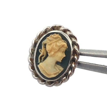 Designer CARLA 925 Sterling Silver Oval Grey Cameo Stud Earrings