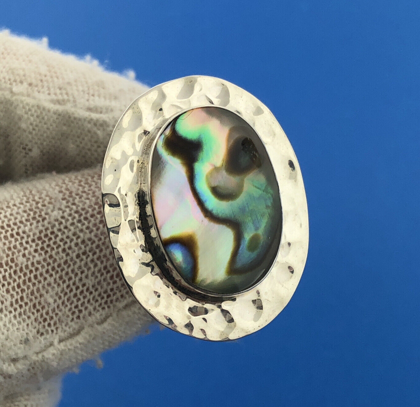 Designer CII Mexican Sterling Silver 925 Cabochon Abalone Shell Ring Size 7