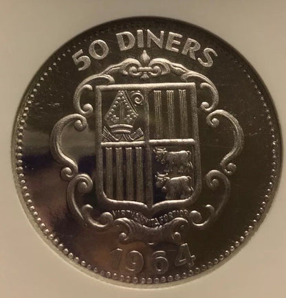 1964 Andorra Platinum 50 Diners Napoleon NGC Proof 64 UC Super Rare 1 Of 3 Mntg