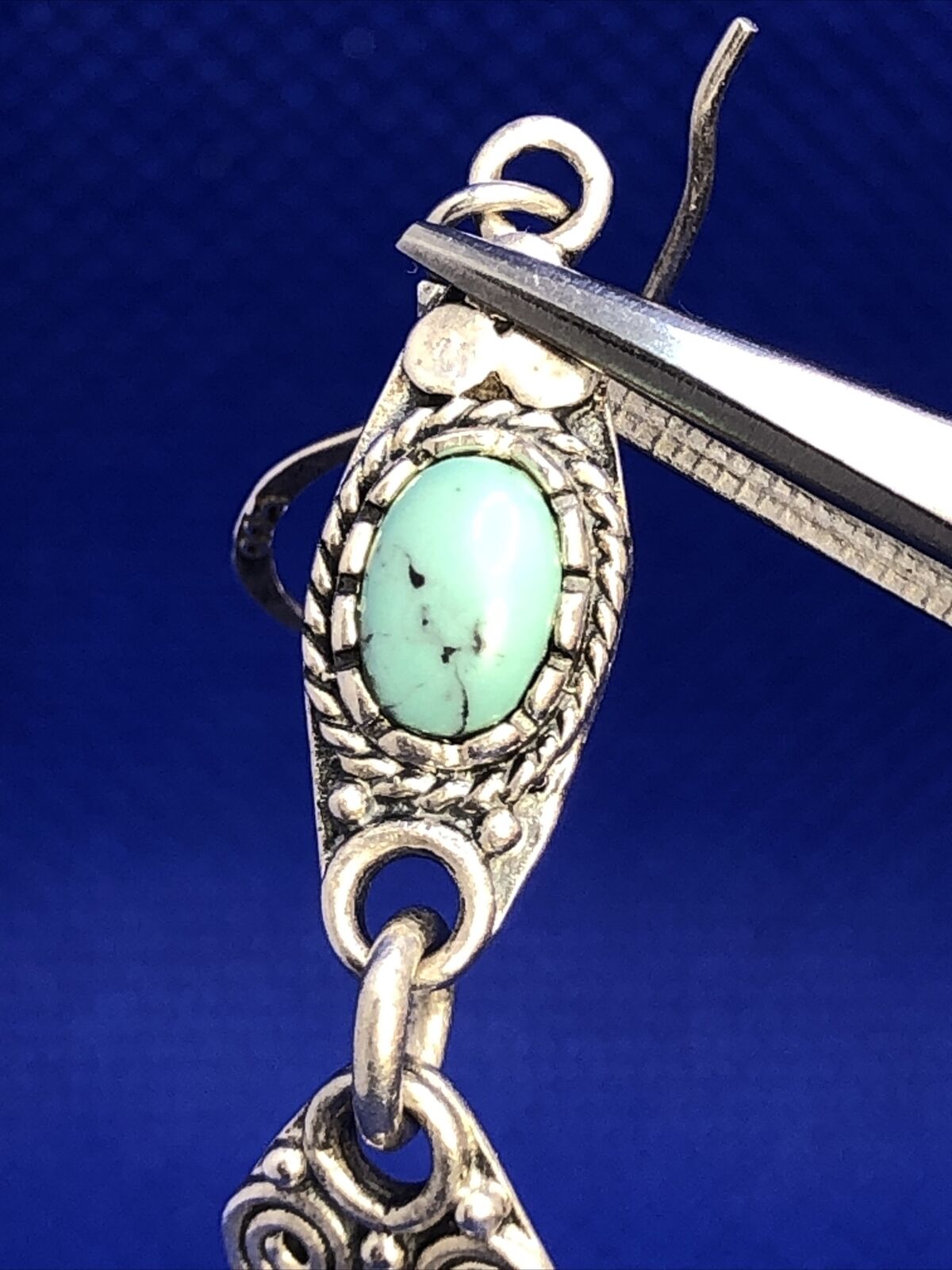 Native American Signed 925 sterling Silver Blue Turquoise Dangle Hook Earrings