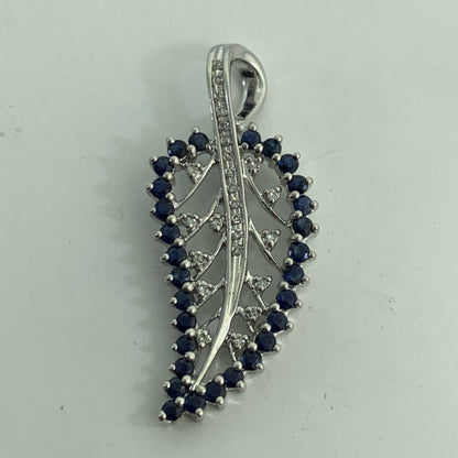 Designer GRP Blue Sapphire Diamond 925 Sterling Silver Leaf Nature Pendant