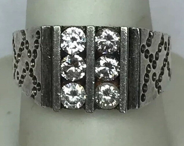 Native American Artisan Sterling Silver Cubic Zirconia CZ Unisex Statement Ring