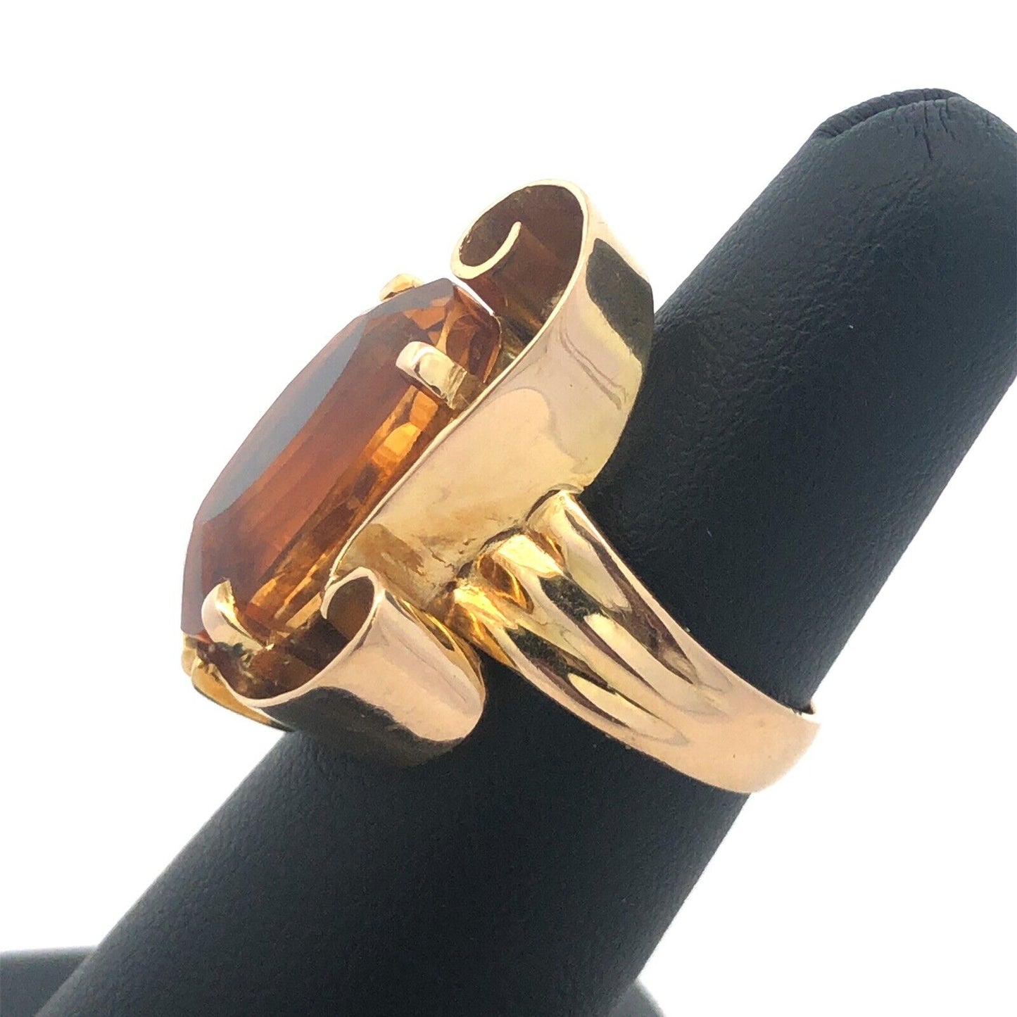 Vintage 14K Yellow Gold Oval Citrine Modernist Statement Cocktail Ring