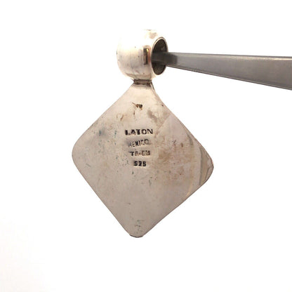 Vintage Taxco Mexico Laton 925 Sterling Silver Brass Square Statement Pendant