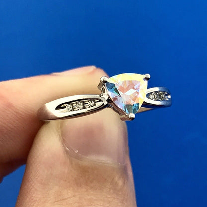 Modern 10K White Gold Trilliant Passion Topaz Diamond Engagement Promise Ring