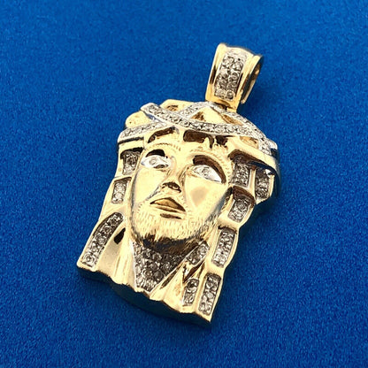 Designer 10K Yellow Gold Diamond Christ's Head Jesus Religious Petite Pendant