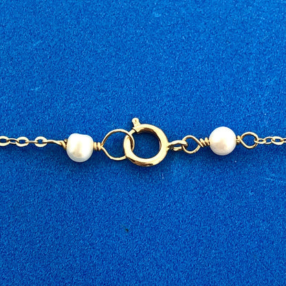 Designer 14K Yellow Gold Black And White Pearl Station Oval Link Necklace