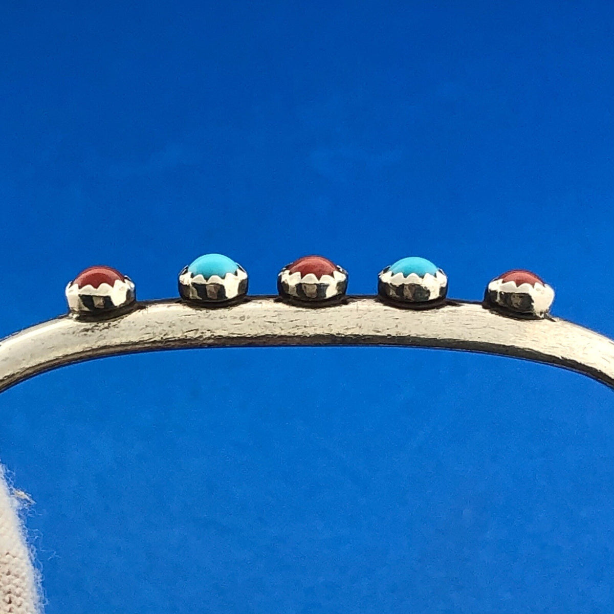 LAG-ZUNI JP Artisan Sterling Turquoise Coral Petite Storyteller Cuff Bracelet