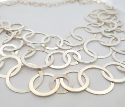 Karizia SPA KA1722 Italy Sterling Silver Round Layered Modernist Chain Necklace