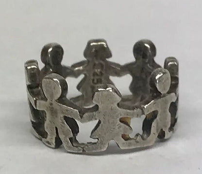 Vintage Sterling Silver 925 Children Cut Out Circle Mother's Day Band Ring S190