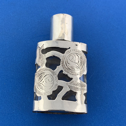 Vintage Taxco Mexico 925 Sterling Silver Overlay Perfume Scent Flask Bottle
