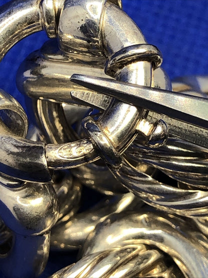 Designer Eursa Italy 925 Sterling Silver Oval Polished Ribbed Link Bracelet