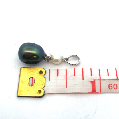 Designer 14K White Gold Black White Pearl Diamond Accented Drop Dangle Pendant