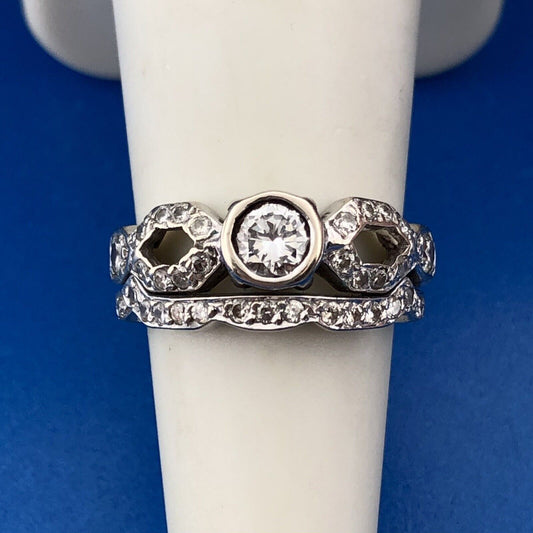 Exquisite 14K White Gold Diamond Solitaire Accents Eternity Wedding Bridal Set