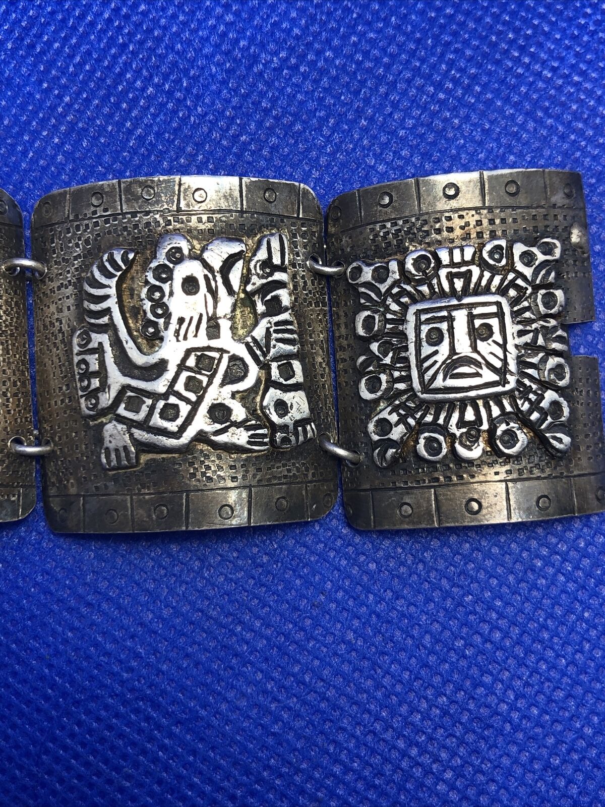 Vintage Native Peru 925 Sterling Silver Gods Statement Panel Bracelet