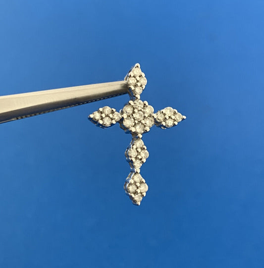 Designer 14K White Gold Pave Diamond Religious Communion Bridal Cross Pendant