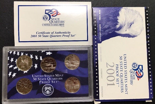 2001 S United States Mint Proof State Quarters Set 5 Coin Set w/ Box/COA