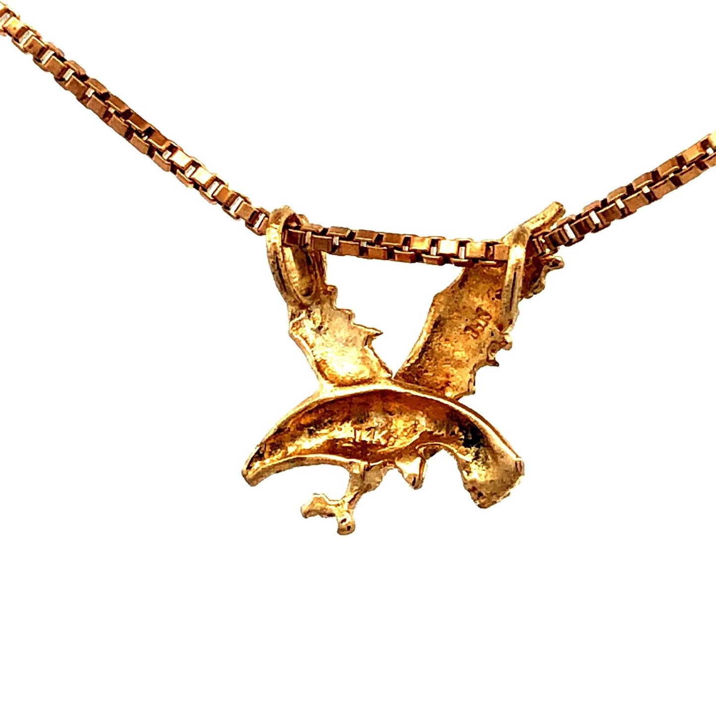 14K Yellow Gold Diamond Cut Flying Eagle Pendant Chain Necklace