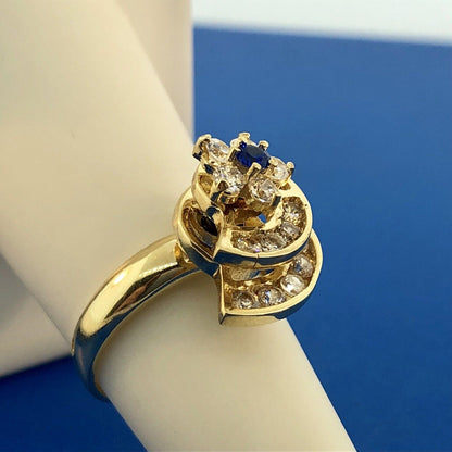 Retro 10K Yellow Gold Blue White Cubic Zirconia Star Comet Spinner Ring