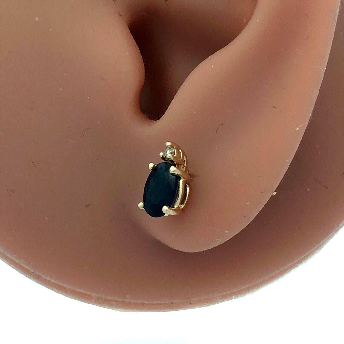 Designer ARJC 14K Yellow Gold Oval Blue Sapphire Diamond Stud Earrings