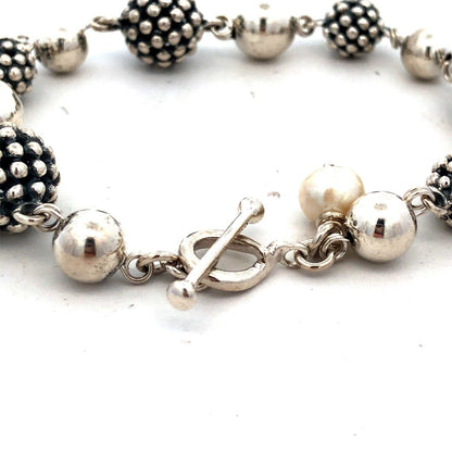 Michael Dawkins 925 Sterling Silver Pearl Textured Ball Beaded Toggle Bracelet